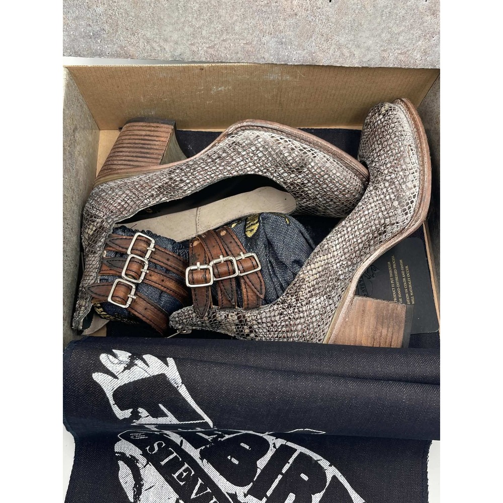 Freebird by Steven Randi Blue Multi Snake Leather Ankle Strap Pumps Heels 7